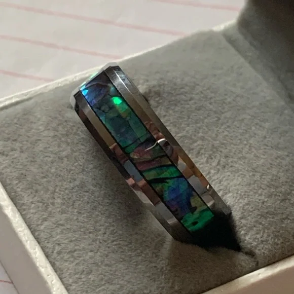 8mm Abalone Shell Tungsten Carbide Wedding Band Mens